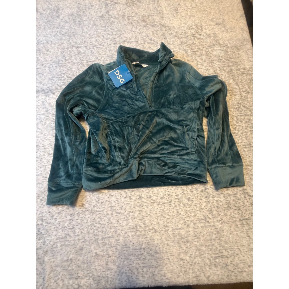 DSG Girls Velour 1/2 Zip Pullover Sweatshirt Dark Green Size M 10 12 NWT